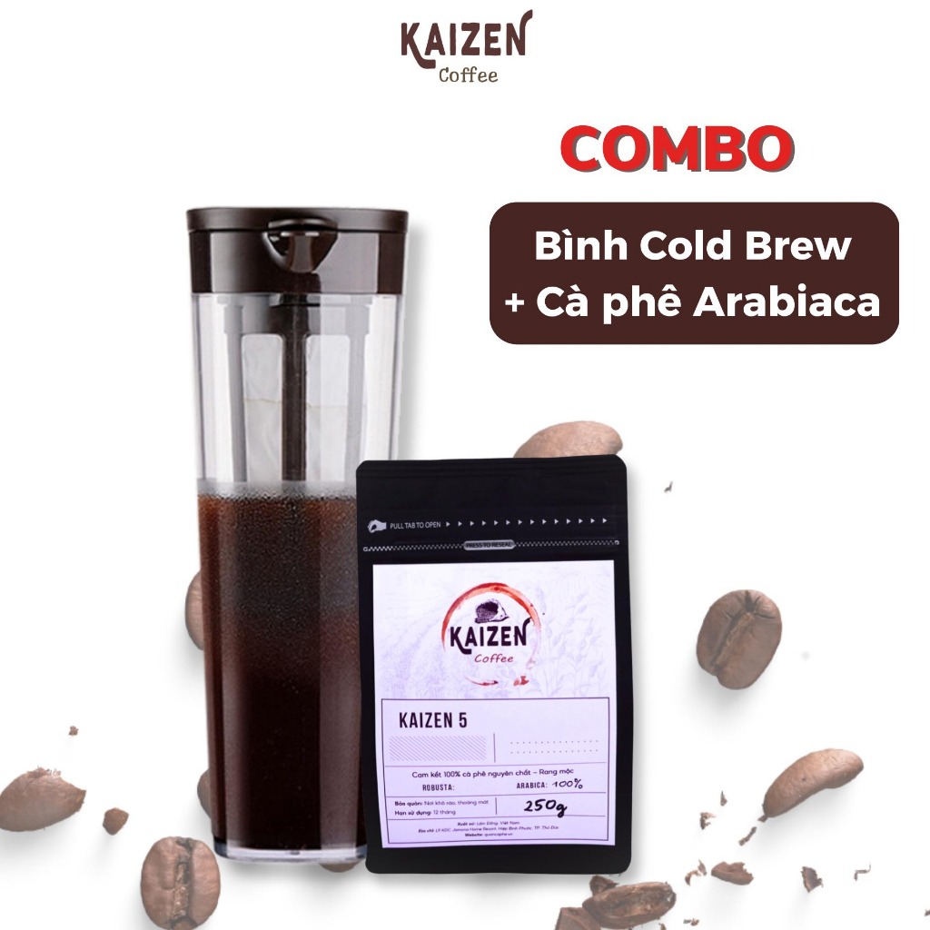 Combo Bình pha Cold Brew kèm Cà phê Arabica chuyên dùng pha cà phê ủ lạnh - Kaizen Coffee