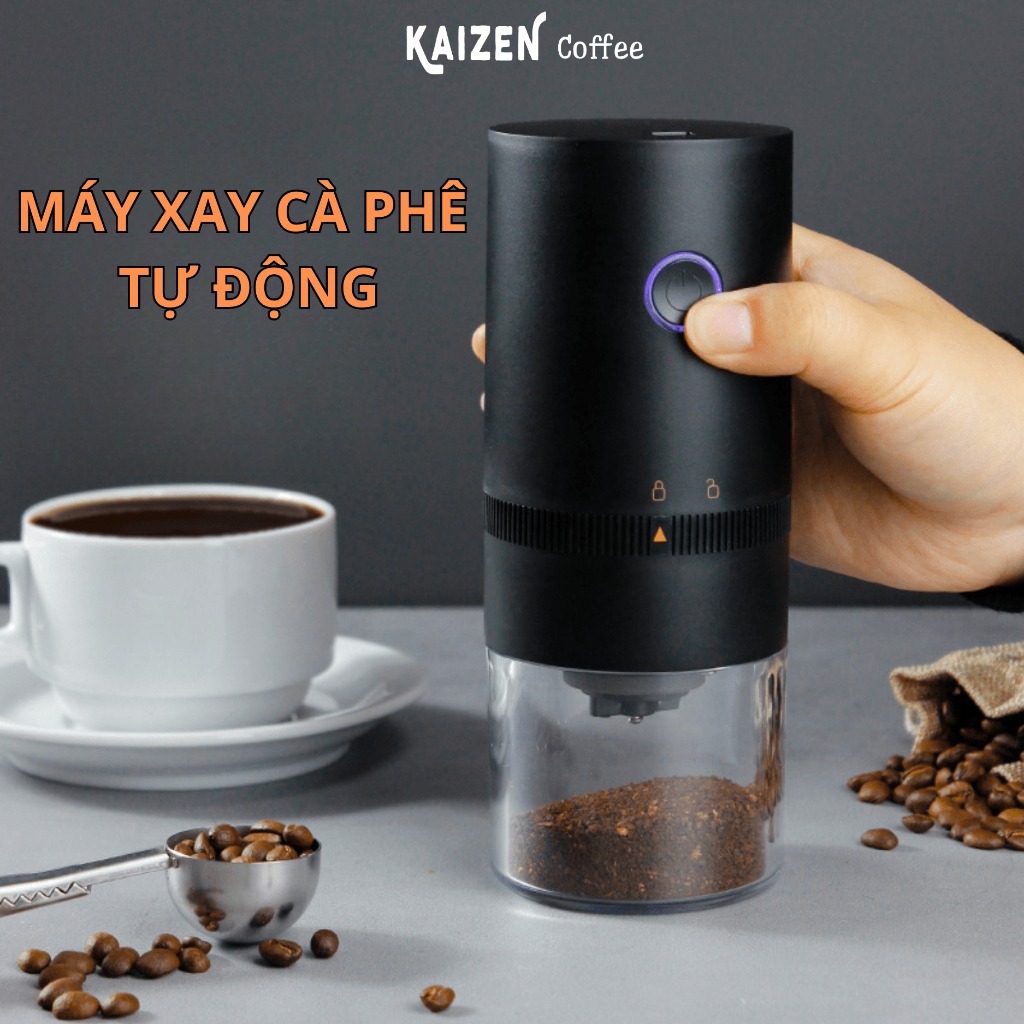 Máy xay cà phê tự động bằng điện, tiện lợi sang trọng, có cáp sạc đi kèm - Kaizen Coffee